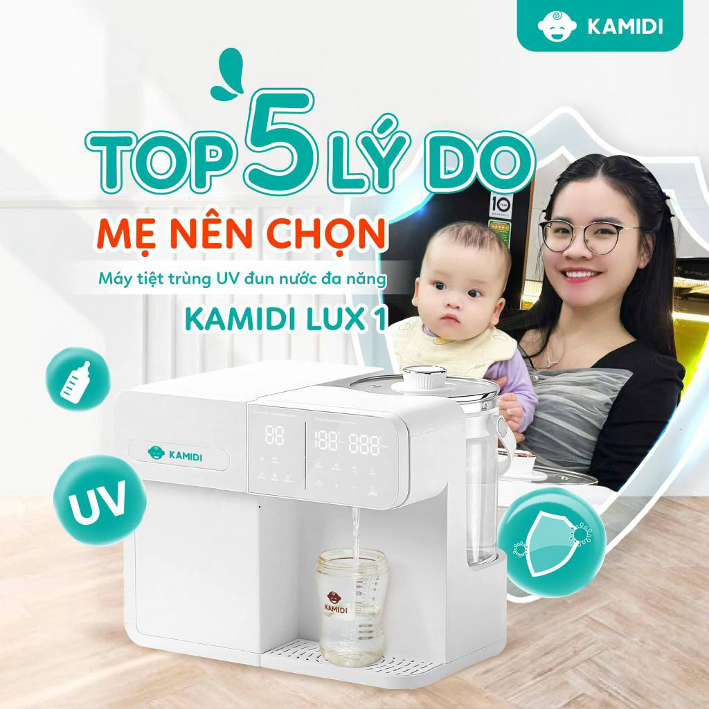 Máy Tiệt Trùng UV Kamidi Lux 1 Tiệt Trùng Bình Sữa Lấy Nước Tự Động Tích Hợp Đun Nước Pha Sữa Cho Bé
