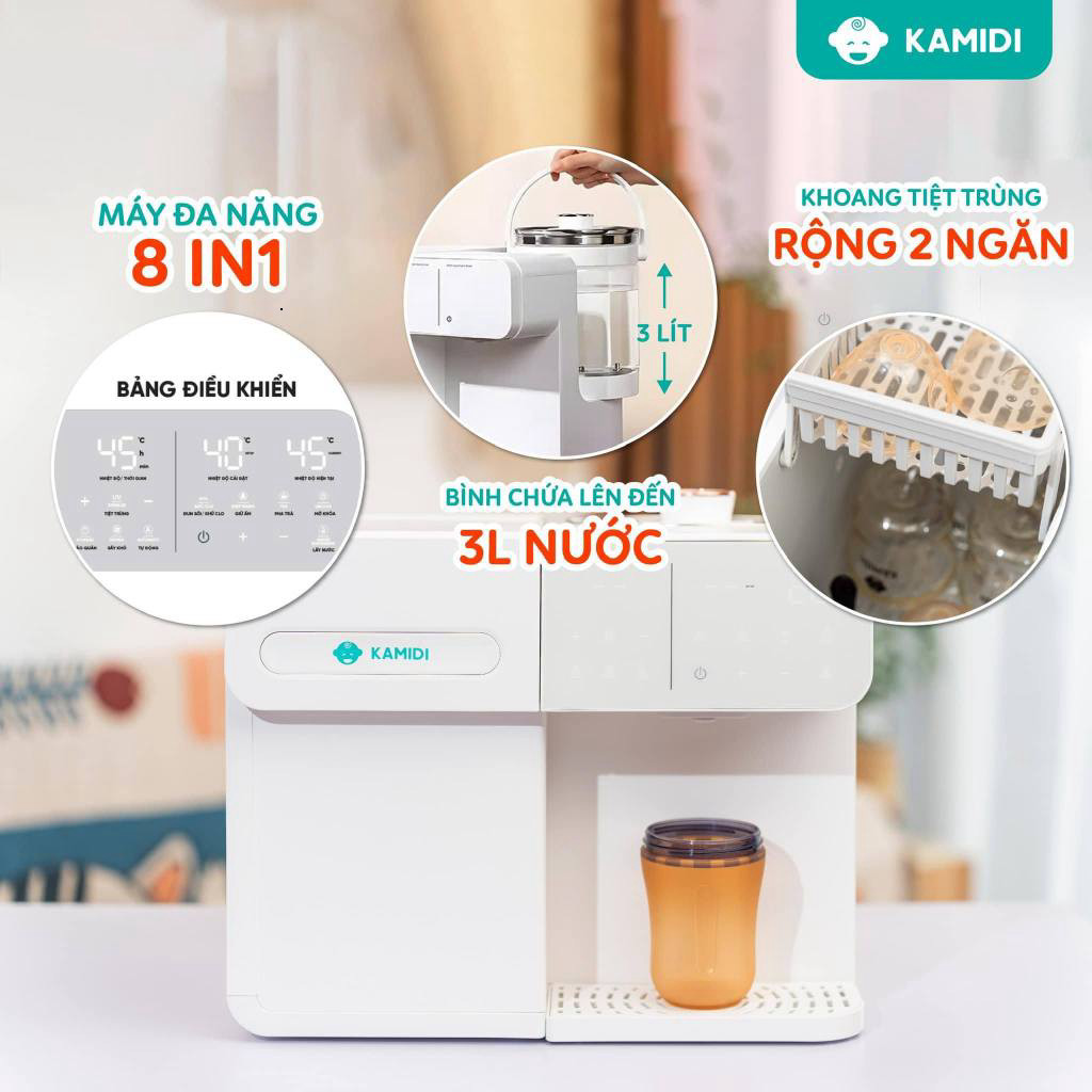 Máy Tiệt Trùng UV Kamidi Lux 1 Tiệt Trùng Bình Sữa Lấy Nước Tự Động Tích Hợp Đun Nước Pha Sữa Cho Bé