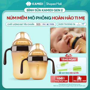 Bình Sữa Kamidi Gen 2 Núm Mềm Mô Phỏng Ti Mẹ Bình Sữa Sơ Sinh Thế Hệ Mới Cho Bé Tập Ti Bình