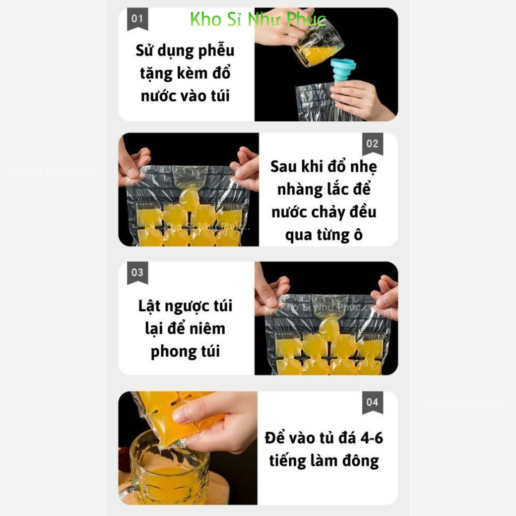 [HOT] Set 50 Túi Làm Đá Viên 24 Ô Dùng 1 Lần – Làm Kem, Nước Trái Cây, Có Phễu An Toàn Vệ Sinh