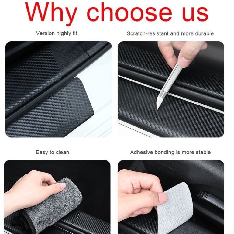 Set 9 nẹp decal dán bậc cửa xe ô tô. Decal bậc vân carbon logo các hãng VINFAST, toyota, huyndai, honda,mazda....
