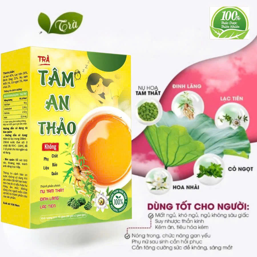 Trà Tâm An Thảo Chính Hãng Cao Cấp Hộp 30 Gói ✅ Giúp ngủ ngon giảm đau đầu căng thẳng stress phục hồi cơ thể khỏe mạnh