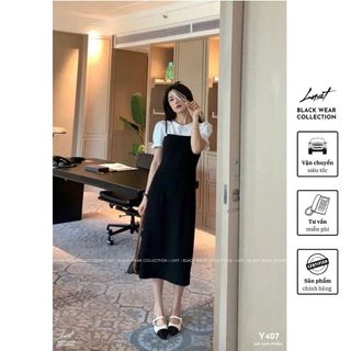 Set Váy Yếm Dáng Dài Phối Áo Tay Bồng Tiểu Thư LUST Set Yếm Hai Dây Phong Cách Hàn Quốc Y407