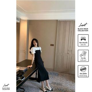 Set Váy Yếm Dáng Dài Phối Áo Tay Bồng Tiểu Thư LUST Set Yếm Hai Dây Phong Cách Hàn Quốc Y407
