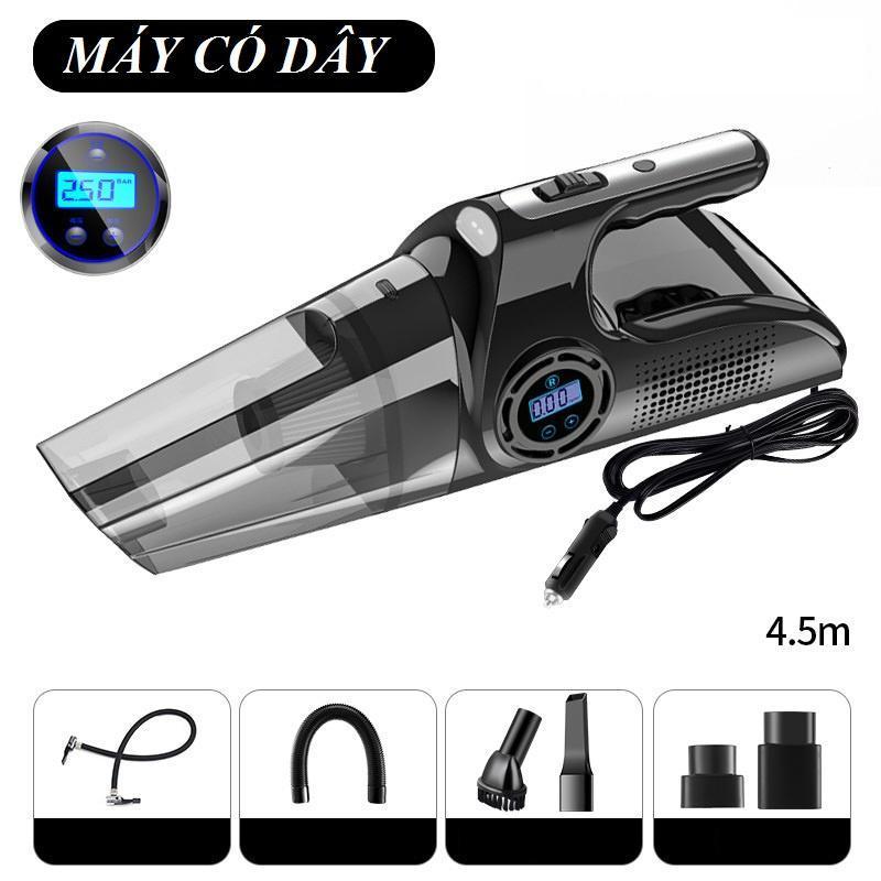 Máy Hút Bụi Đa Năng 4 Trong 1 - Hút Bụi, Bơm Lốp, Đo Áp Suất Lốp, Đèn Pin Chiếu Sáng Công Suất 120W Lực Hút 10000PA