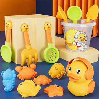 Đồ chơi xúc cát đi biển 14 chi tiết bằng nhựa chịu lực chịu nhiệt. Đồ chơi nước vịt vàng cho bé