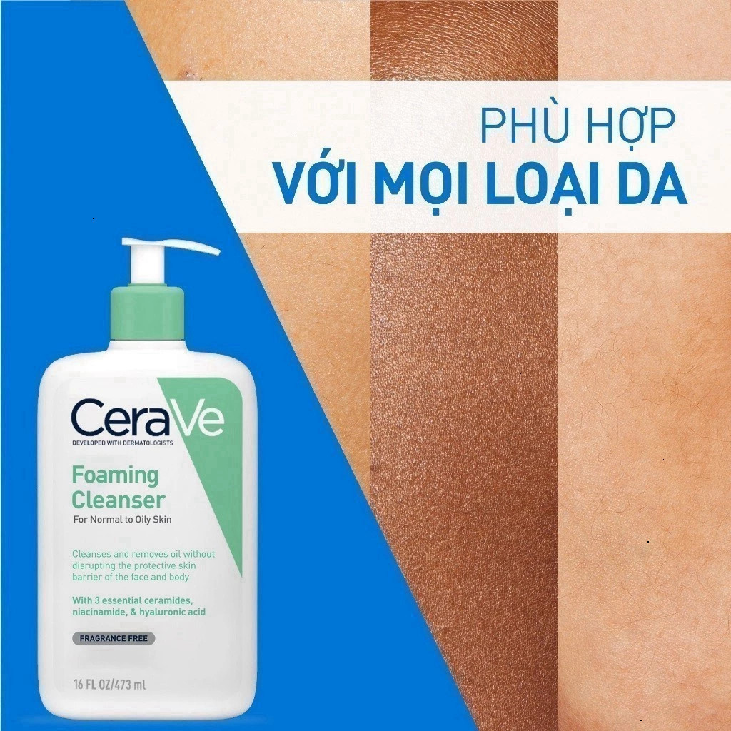 [ TEM PHỤ CTY ] Sữa Rửa Mặt CeraVe Foaming Cleanser 236ml Chính Hãng Cho Da Dầu, Da Khô, Mụn Nhạy Cảm