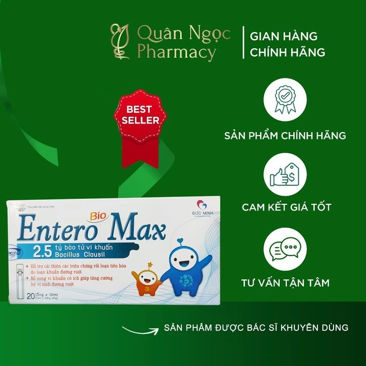Men tiêu hóa Entero Bio Max (hộp 4 vỉ x 5 ống) hỗ trợ giảm rối loạn tiêu hóa cân bằng hệ vi sinh đường ruột