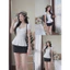 Set váy thời trang nữ diện đi chơi chất áo lụa mềm mịn tay ngắn cổ V rộng phối quần tuyết mưa dáng chữ A ngắn in bi Sho