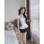 Set váy thời trang nữ diện đi chơi chất áo lụa mềm mịn tay ngắn cổ V rộng phối quần tuyết mưa dáng chữ A ngắn in bi Sho