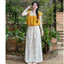 Set bộ thời trang nữ chất áo đũi dáng bí bồng dễ thương mix quần dài mango họa tiết hoa nhí diện siêu cưng Shop MonFash