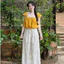 Set bộ thời trang nữ chất áo đũi dáng bí bồng dễ thương mix quần dài mango họa tiết hoa nhí diện siêu cưng Shop MonFash