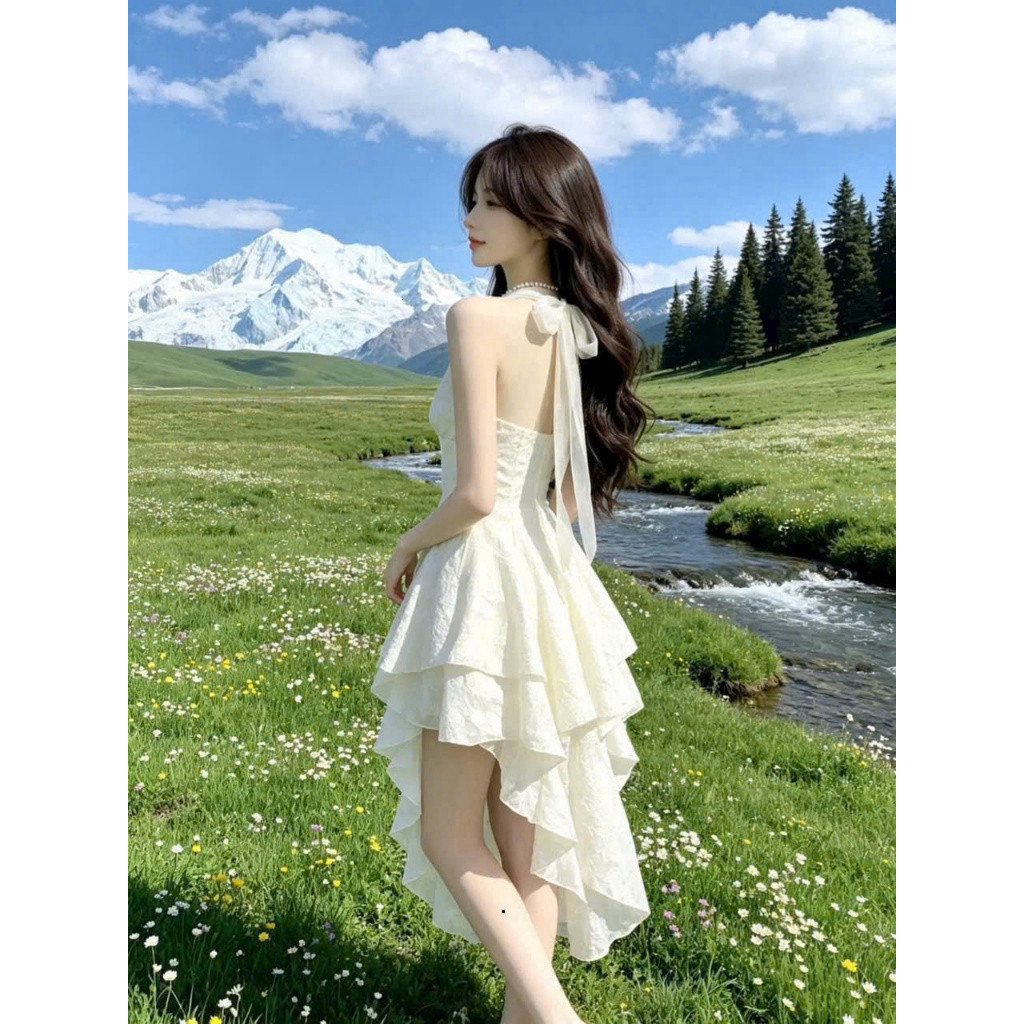 [Luna chọn] Đầm thời trang nữ phong cách nàng thơ yêu kiều chất tơ bèo xinh tươi cổ yếm cột váy dáng mini xòe siêu dễ th