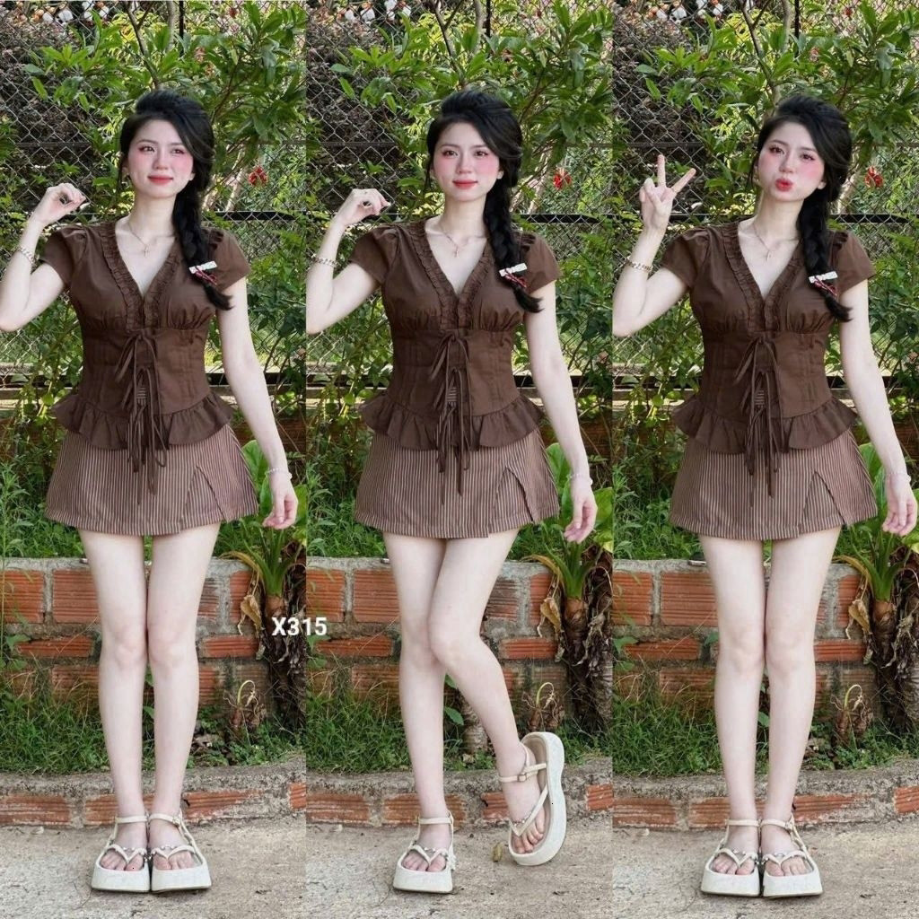 [Luna chọn] Sét áo kate chân váy lenin có lót quần lưng thun khoá kéo chuẩn hình cao cấp