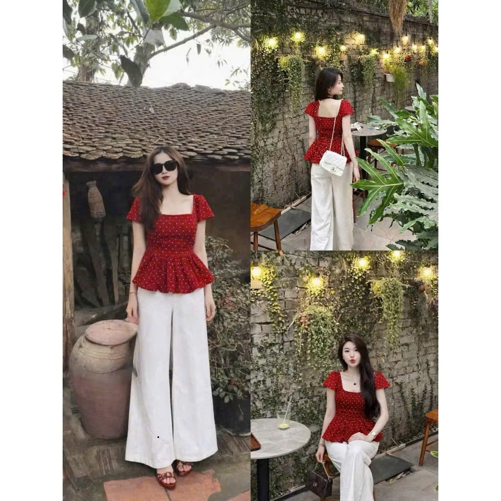 [Luna chọn] Set bộ thời trang nữ chất mango cổ vuông tay ngắn quần dài siêu xinh phù hợp cho các nàng mặc ssi dạo phố