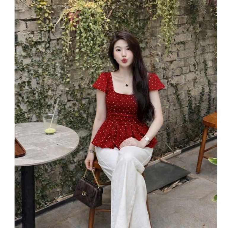 [Luna chọn] Set bộ thời trang nữ chất mango cổ vuông tay ngắn quần dài siêu xinh phù hợp cho các nàng mặc ssi dạo phố