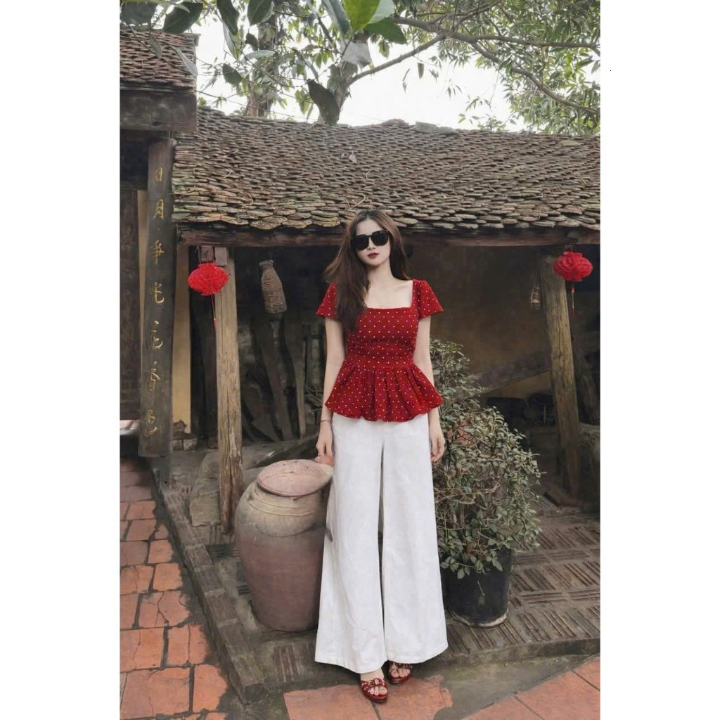 [Luna chọn] Set bộ thời trang nữ chất mango cổ vuông tay ngắn quần dài siêu xinh phù hợp cho các nàng mặc ssi dạo phố