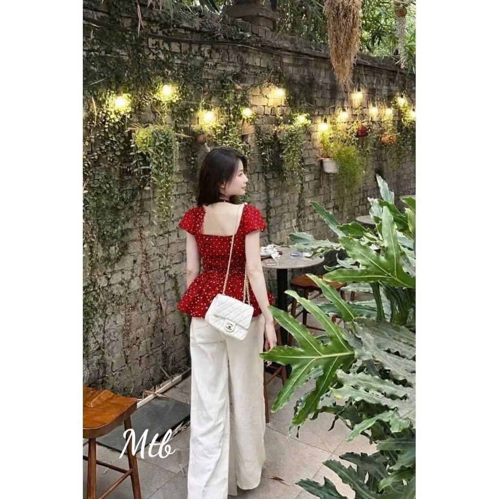 [Luna chọn] Set bộ thời trang nữ chất mango cổ vuông tay ngắn quần dài siêu xinh phù hợp cho các nàng mặc ssi dạo phố