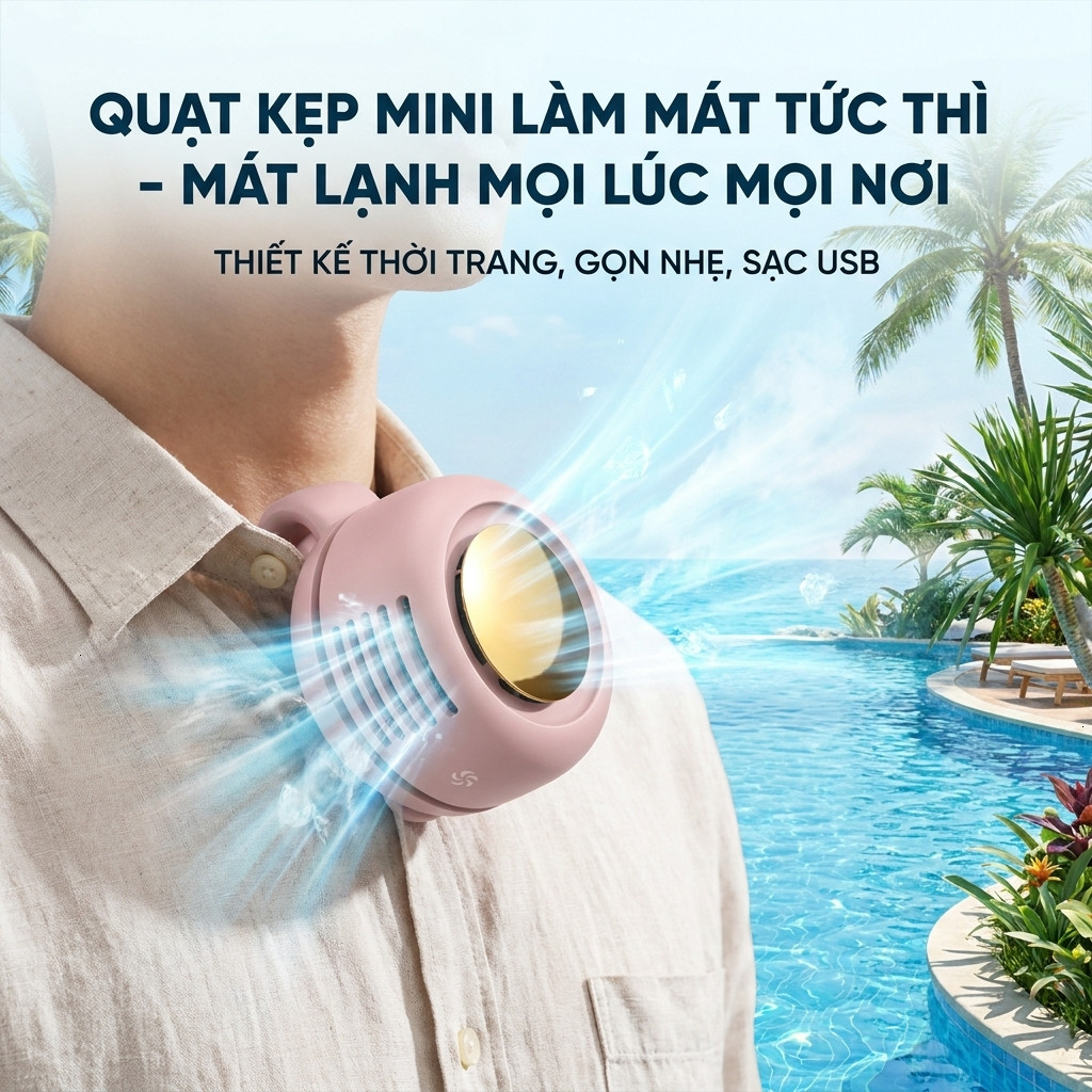 Quạt Kẹp Áo CYCLONE Mini Turbo USB – Quạt Đeo Eo/Đeo Người Siêu Mạnh, Pin Sạc, 3 Cấp Độ Gió