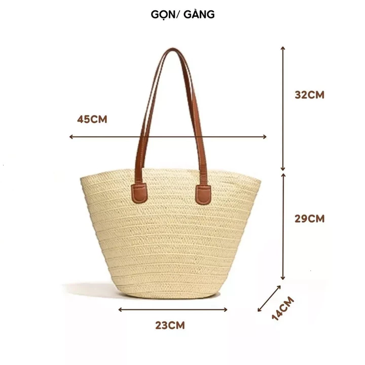 Túi cói đeo vai đi biển, túi du lịch size lớn, dây cói bản to đựng đồ cho mẹ và bé có khóa kéo, túi cói vẩy cá trơn phôi – 3