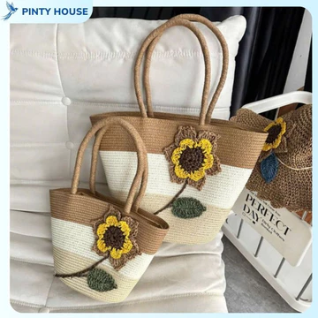 Women's Minimalist Woven Straw Bag – Large, for the Beach