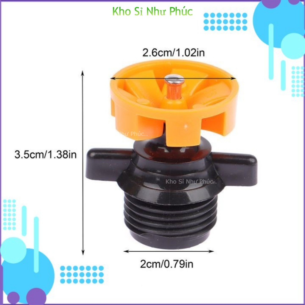 Béc Phun Nước Tưới Cây Tự Động Xoay 360 Độ. béc phun mưa Nhựa điều chỉnh lưu lượng nước ren 21mm