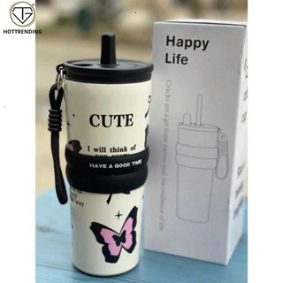 [HOT] Bình giữ nhiệt hoạ tiết nơ 710ml, ly giữ nhiệt chất liệu inox 304 siêu bền bỉ có kèm ống hút LB ..