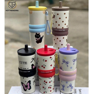 [HOT] Bình giữ nhiệt hoạ tiết nơ 710ml, ly giữ nhiệt chất liệu inox 304 siêu bền bỉ có kèm ống hút LB ..
