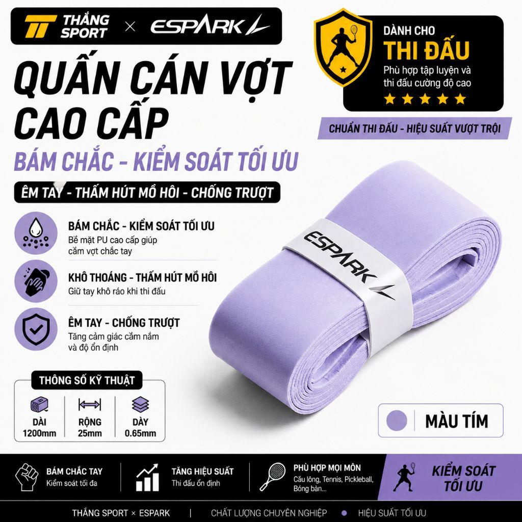 Mua 4 tặng 1 - Mua 8 tặng 2 Quấn Cán Vợt ESPARK PU Cao Cấp Nội Địa Trung  VĐV Chuyên Dùng ,Pickleball  Cầu Lông Tennis