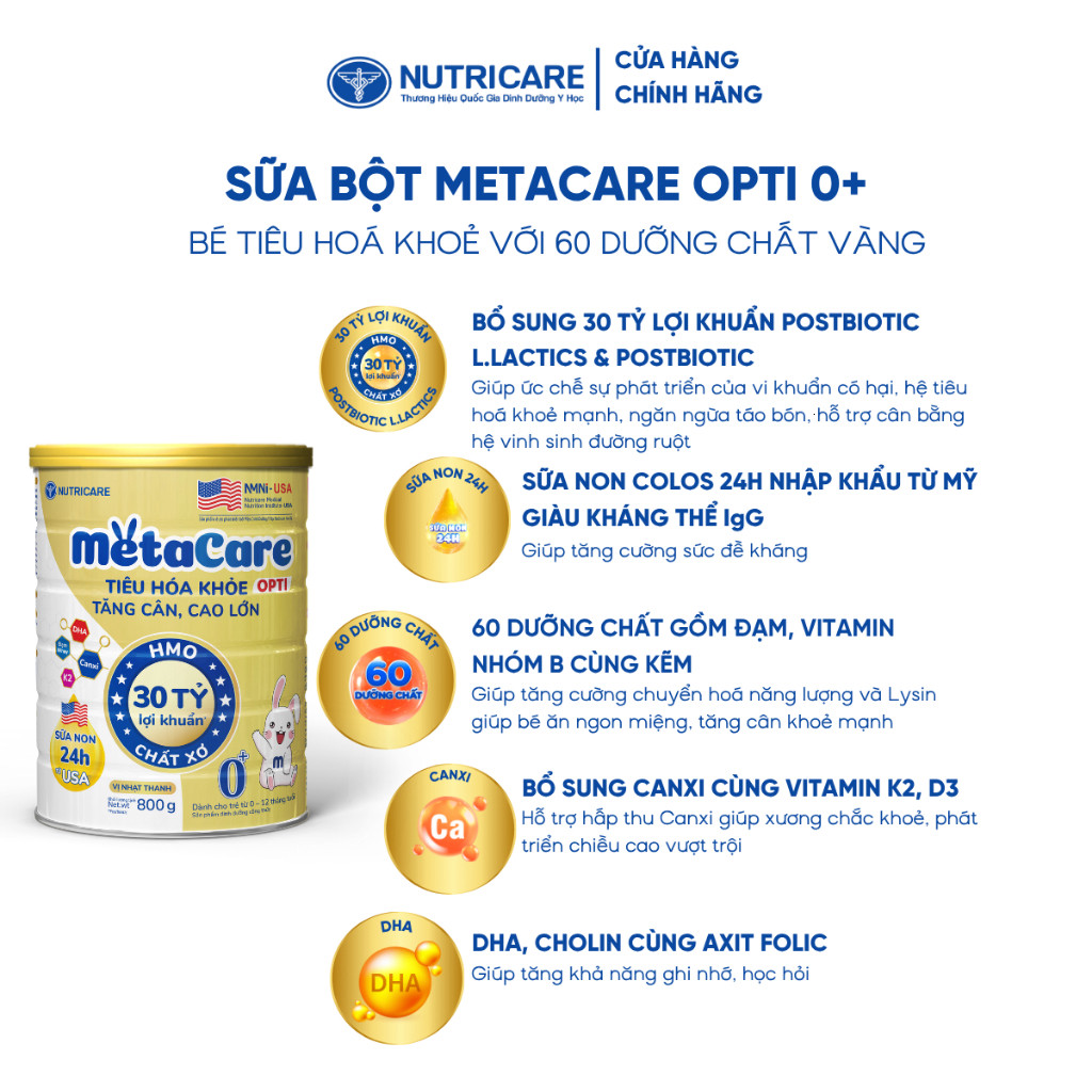 [Date Mới] Sữa Bột Nutricare Metacare Opti 0+, 1+, 2+ - Tăng Cân Bền Vững