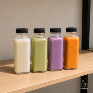 Chai thủy tinh vuông cao nắp nhựa miệng rộng dung tích 250ml chất liệu an toàn bền bỉ phù hợp dựng nước ép