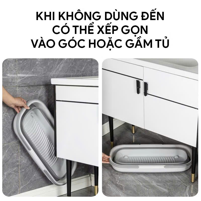 Thau Gấp Gọn Có Bánh Xe, Chậu Nhựa Gấp Gọn Dùng Cho Cây Lau, Chổi Lau Nhà Tiện Lợi