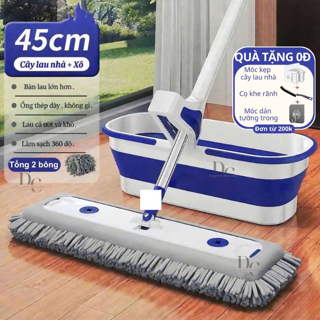Cây Lau Nhà Tự Vắt Bông San Hô – Chổi Lau Nhà Thông Minh Xoay 360°, 2 Bông Lau, Lau Sạch Nhanh