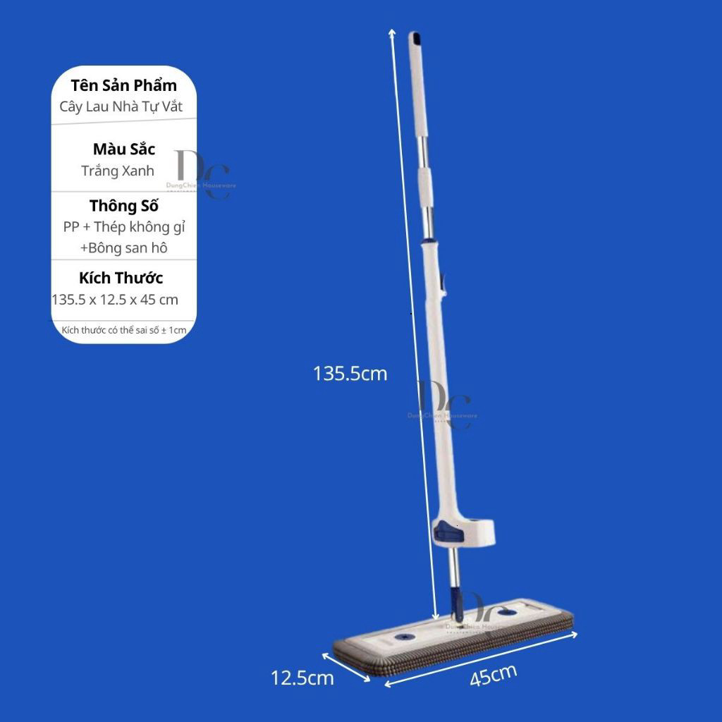 Cây Lau Nhà Tự Vắt Bông San Hô – Chổi Lau Nhà Thông Minh Xoay 360°, 2 Bông Lau, Lau Sạch Nhanh