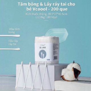 Tăm Bông Vcool Cao Cấp, tăm bông thân gỗ Cho Bé và cả gia đình – Mềm, Dai, Không Xơ – Hộp 200-400 Que