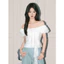 Áo kiểu nữ cổ vuông phối ren trễ vai tay phồng chất thô cotton mặc đi chơi dạo phố cafe HCOM27427