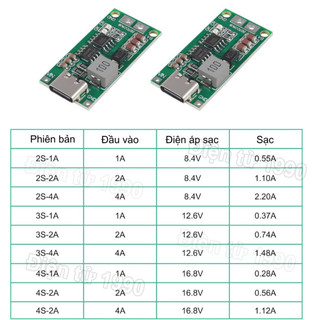 Mạch sạc cổng type C tăng áp dùng cho pin Lithium 3.7V 2S/3S/4S dòng sạc 1 - 4A