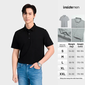 Áo Polo Nam tay ngắn Insidemen Regular cổ dệt cùng màu đen IPS124AS2