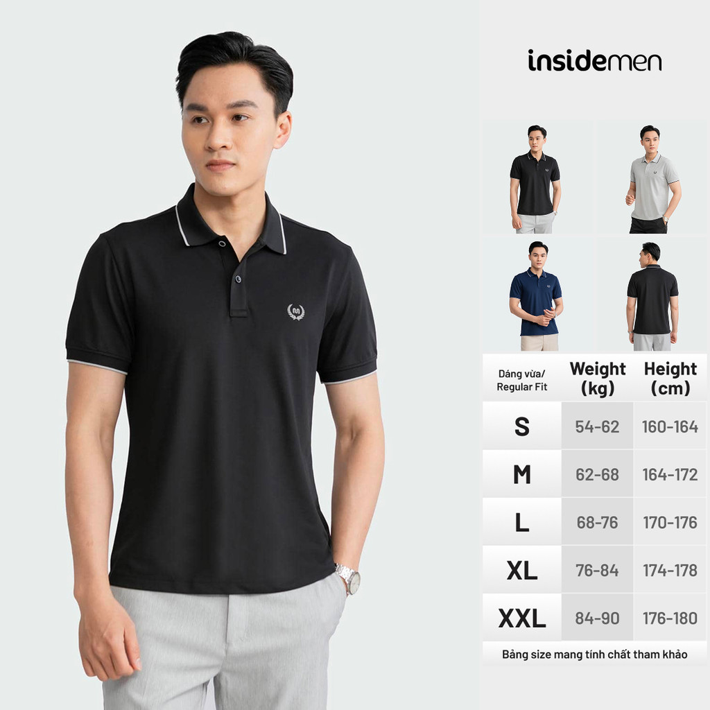 Áo polo nam INSIDEMEN thiết kế viền tinh tế, lịch sự, chất vải polyester cực bền màu IPS075S3