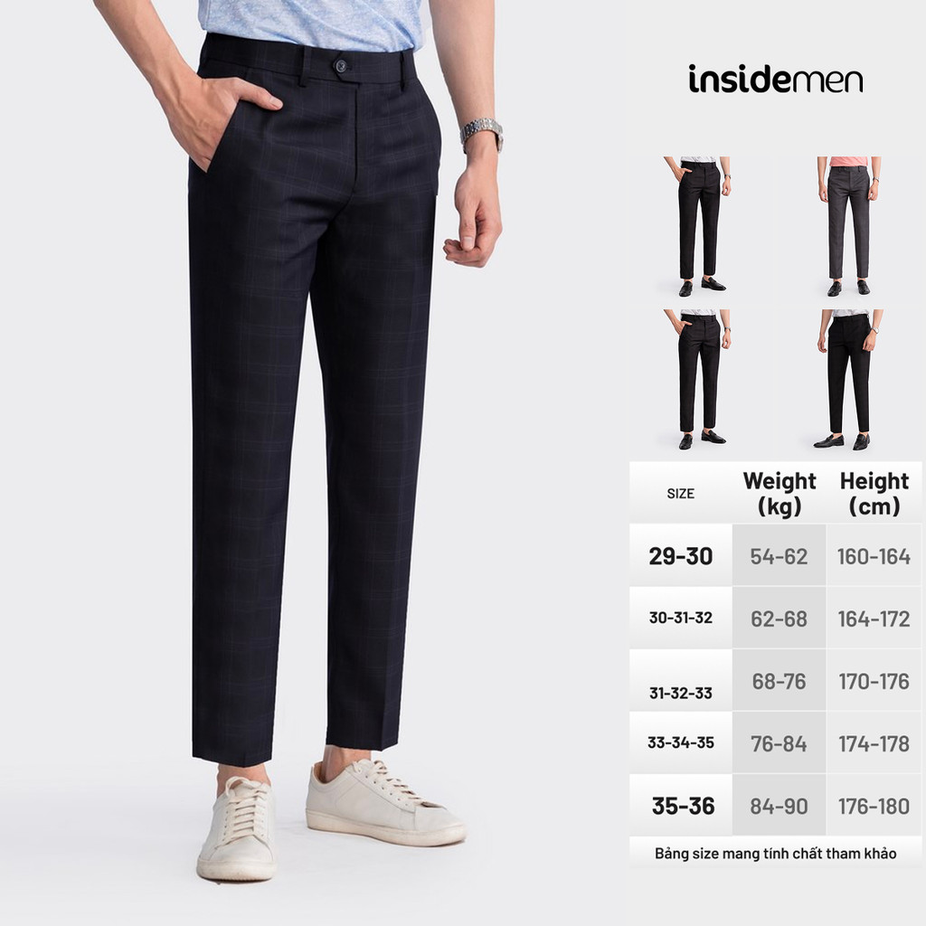 Quần tây nam INSIDEMEN họa tiết kẻ lịch lãm form Cropped ống côn cạp trơn chuẩn  cao cấp ITR00103