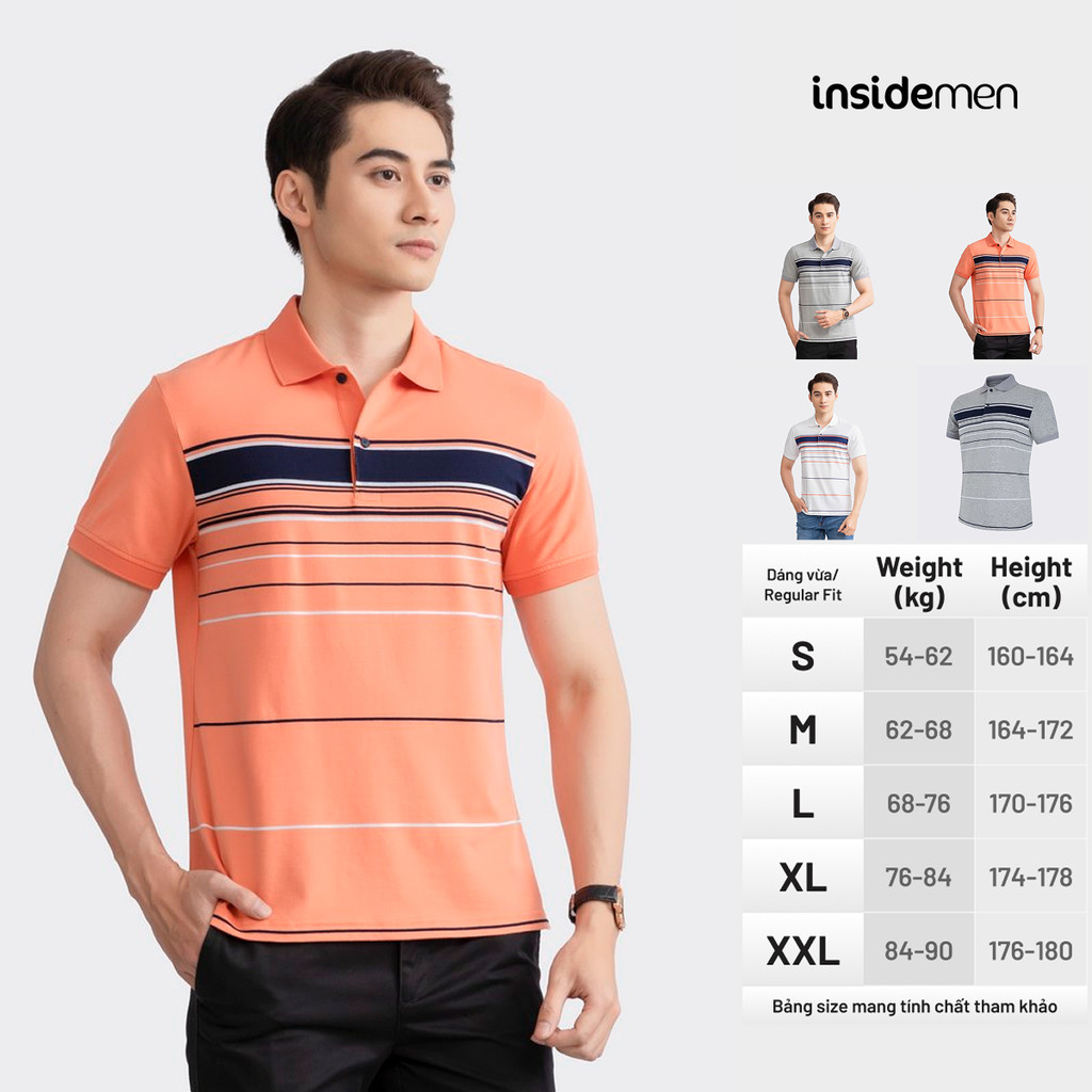 Áo thun nam polo INSIDEMEN sọc ngang cotton cao cấp ngắn tay cực sang trọng và lịch lãm IPS047S3