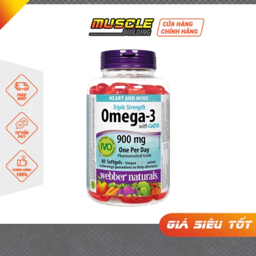 Dầu cá Triple Strength Omega 3 With CoQ10 900mg Webber Natural Canada hộp 80 viên nang mềm
