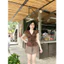Set bộ nữ đi chơi áo kiểu corset bèo phối chân váy ngắn xếp ly sọc tăm vải thô mềm phong cách Hàn Quốc HCOM27450