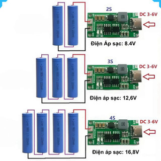 Mạch sạc cổng type C tăng áp dùng cho pin Lithium 3.7V 2S/3S/4S dòng sạc 1 - 4A