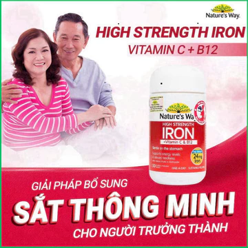 Viên Uống Sắt Hữu Cơ, Sắt Bầu Nature’s Way High Strength Iron Bổ Sung Sắt Bisglycinate Hỗ Trợ Hấp Thu Tốt Hơn -30v