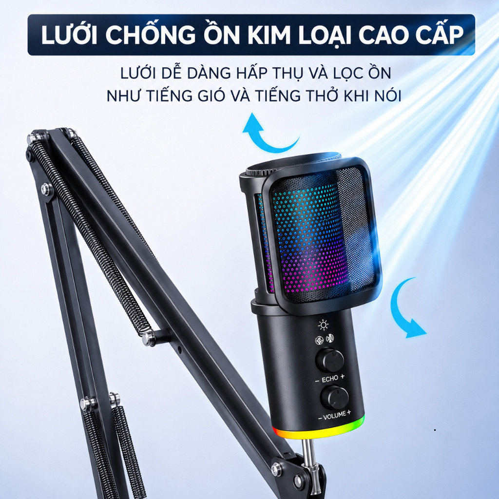 Micro-Micro Livestream, Thu Âm Chuyên Nghiệp SU9 - LED RGB-Lọc 99% Tạp Âm-Thu Âm 360 Độ-BH12T