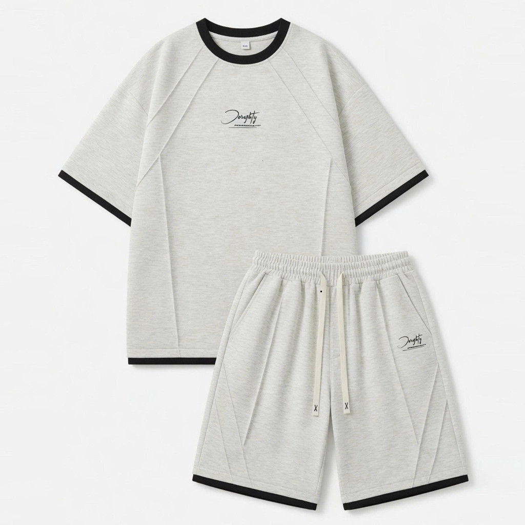 Bộ Quần Áo Thun Nam Nữ Mùa Hè Dáng Rộng Phối Viền Unisex Mặc Thoải Mái Rã Gân Nổi Cá Tính