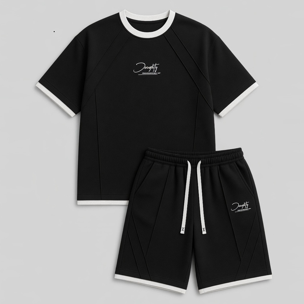 Bộ Quần Áo Thun Nam Nữ Mùa Hè Dáng Rộng Phối Viền Unisex Mặc Thoải Mái Rã Gân Nổi Cá Tính