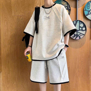 Bộ Quần Áo Thun Nam Nữ Mùa Hè Dáng Rộng Phối Viền Unisex Mặc Thoải Mái Rã Gân Nổi Cá Tính
