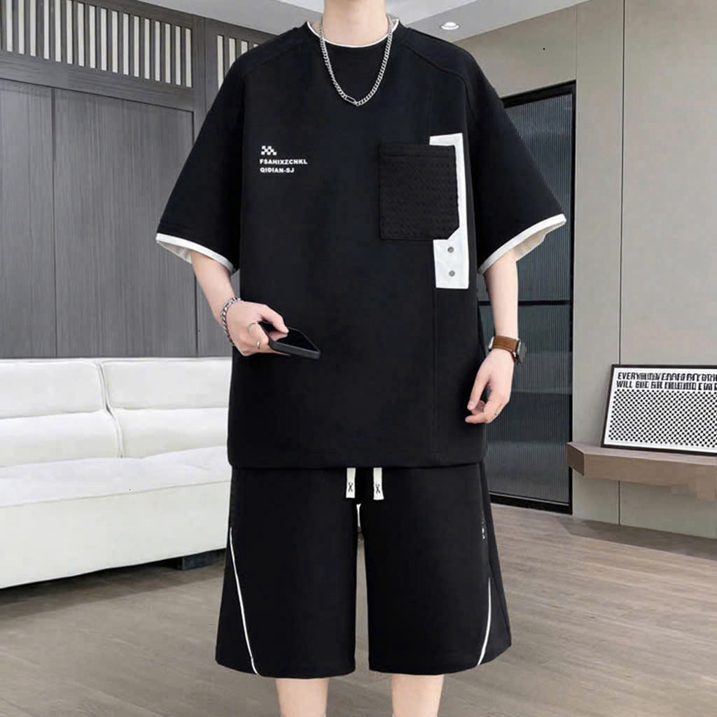 Bộ Quần Áo Nam Nữ Mùa Hè Oversize Phong Cách Hàn Quốc, Bộ Thể Thao Nam Nữ Tay Lỡ Phối Túi Cá Tính